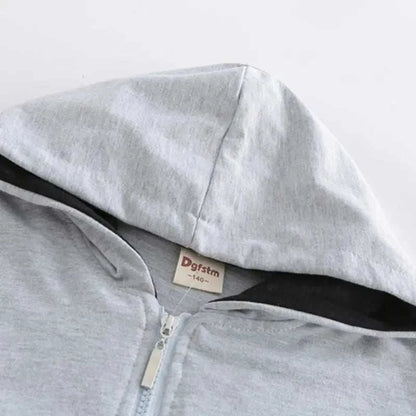 Spring Autumn Kids Baby Boys Coats Hooded Sweatshirt Girls Hoodies Children Jacket Toddler Outerwear Clothes Gray Blue Red 3-12T C1105