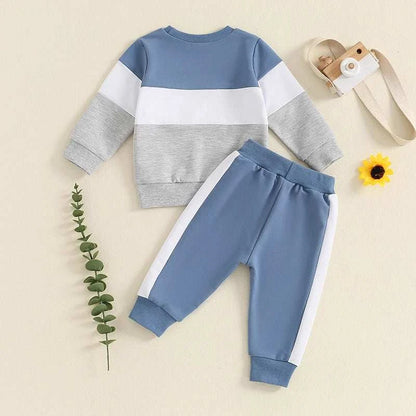 Toddler Baby Boy Girl Clothes Set Color Block Long Sleeve Crewneck Sweatshirts and Drawstring Pants 2Pcs Fall Winter Outfits Set C1045