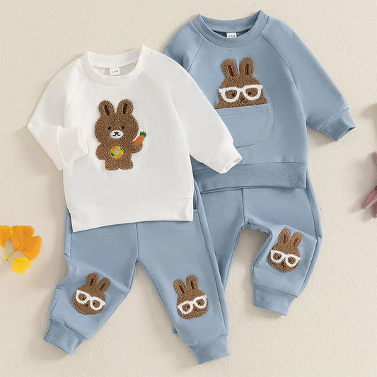 Easter Baby Children's Hoodies Set 0-4 Y Cute Bunny O-Neck Pullover and Pants 2Pcs Boys Tracksuit Girls Casual Clothes Suit
