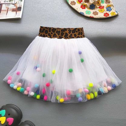 Baby Girls Dancing Party Princess Skirt Sweet Girls Colorful Pompom Tulle Tutu Skirt For Girls Clothes Children C1030