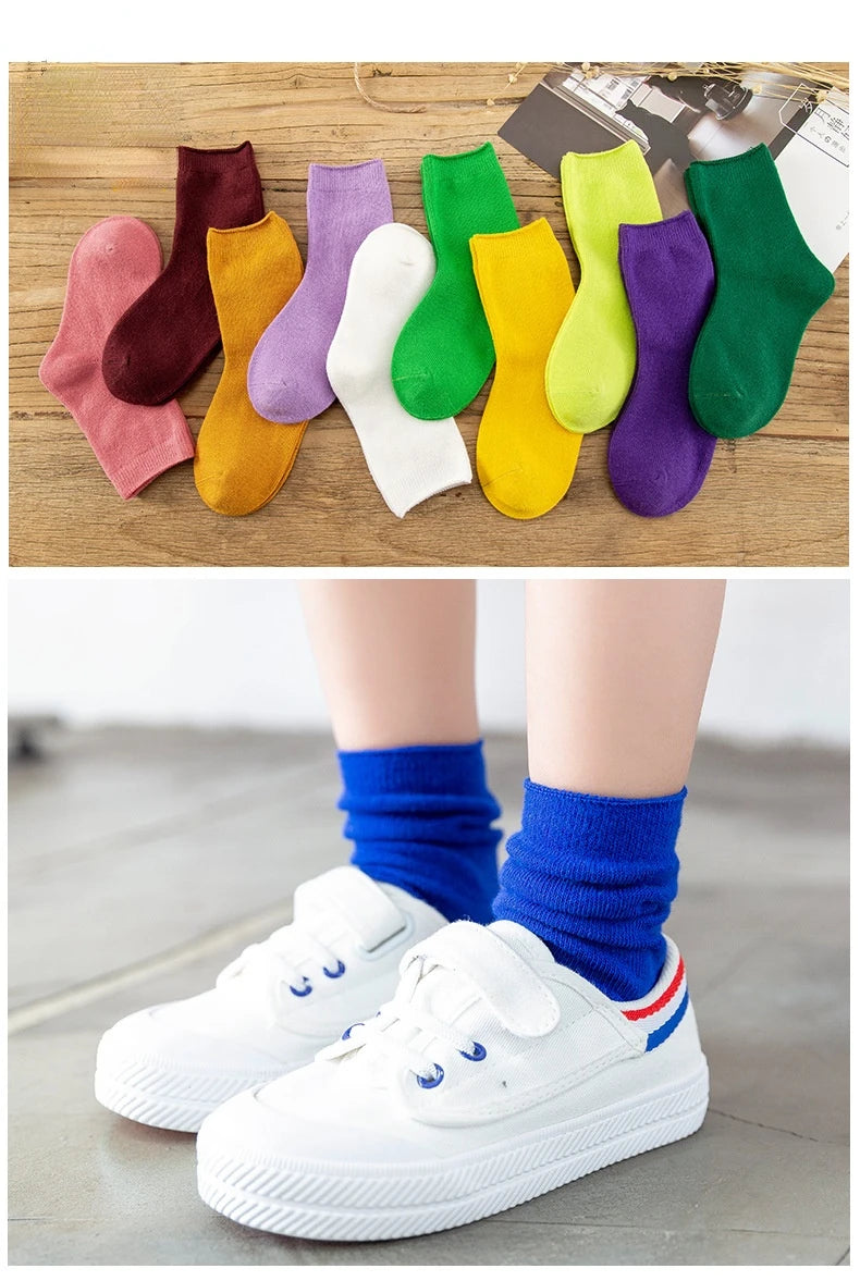 Children's Socks Cotton Colorful Harajuku Retro Boys Girls Black Socks Kids Klein Blue School Casual In Tube Solid Sox Stylish