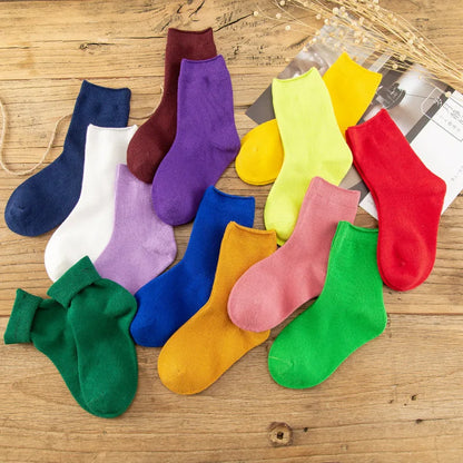 Children's Socks Cotton Colorful Harajuku Retro Boys Girls Black Socks Kids Klein Blue School Casual In Tube Solid Sox Stylish