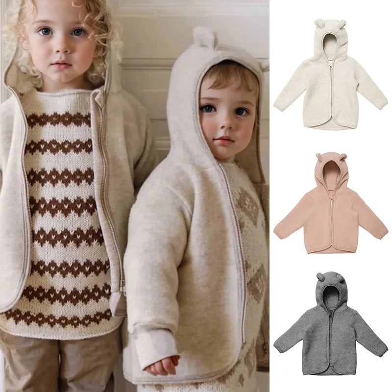 Children's Ear-Shaped Coat 2025 Autumn Winter New Cute Baby Warm Clothing