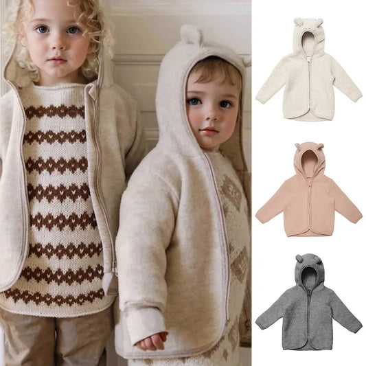 Children's Ear-Shaped Coat 2025 Autumn Winter New Cute Baby Warm Clothing