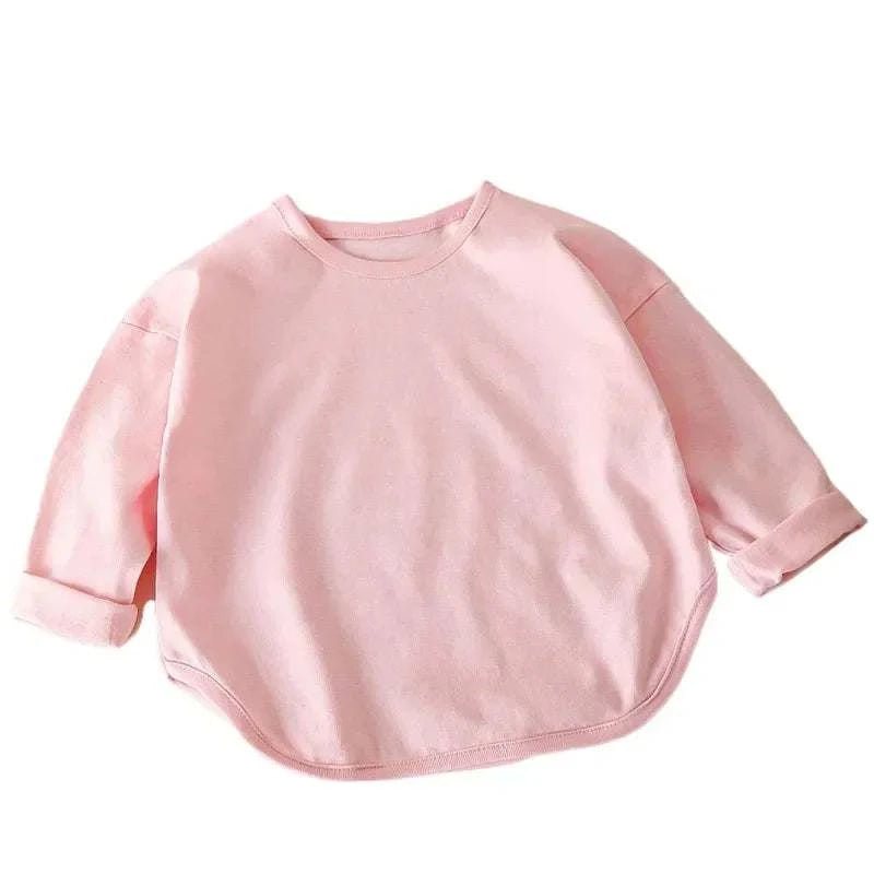 Autumn Boy Girl Baby O-neck Solid Bottoming Shirt Children Simple Casual Long Sleeves T-shirt Kid Cotton Tops Infant Unique Tees C1085