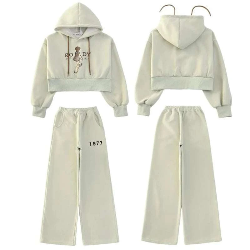 Spring Autumn Girls Clothing Set Cartoon Embroidered Pattern Hoodies Sweatshirt+ Pants 2Pcs Outfit Suit For 8-13 Years Kids C1075