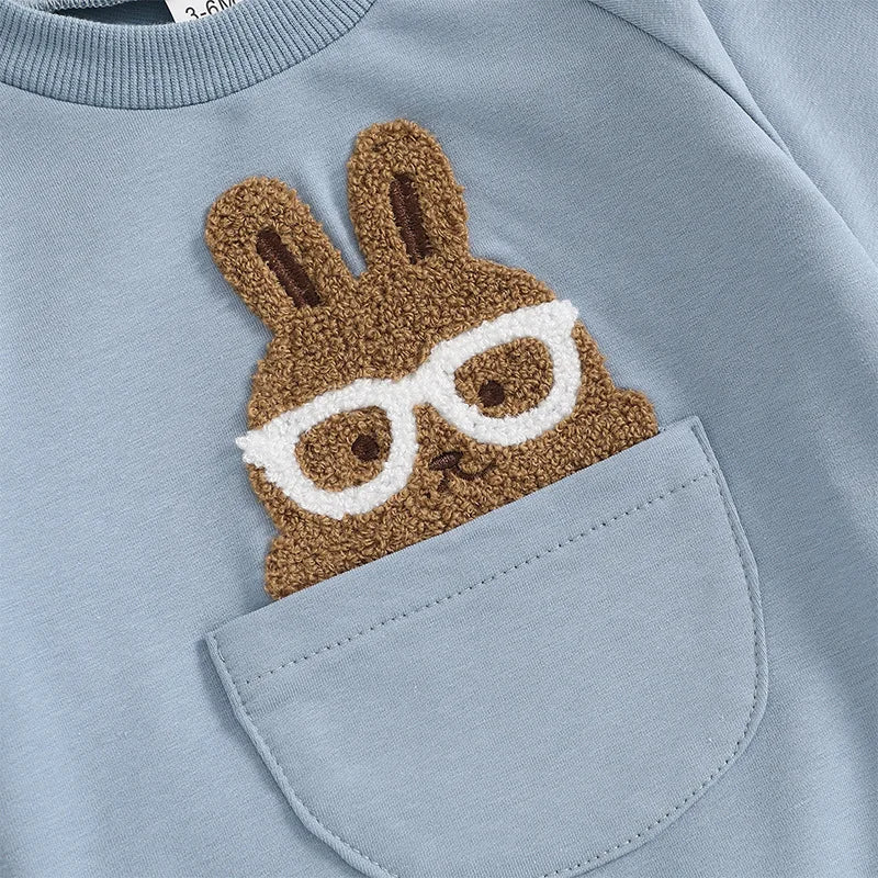 Easter Baby Children's Hoodies Set 0-4 Y Cute Bunny O-Neck Pullover and Pants 2Pcs Boys Tracksuit Girls Casual Clothes Suit