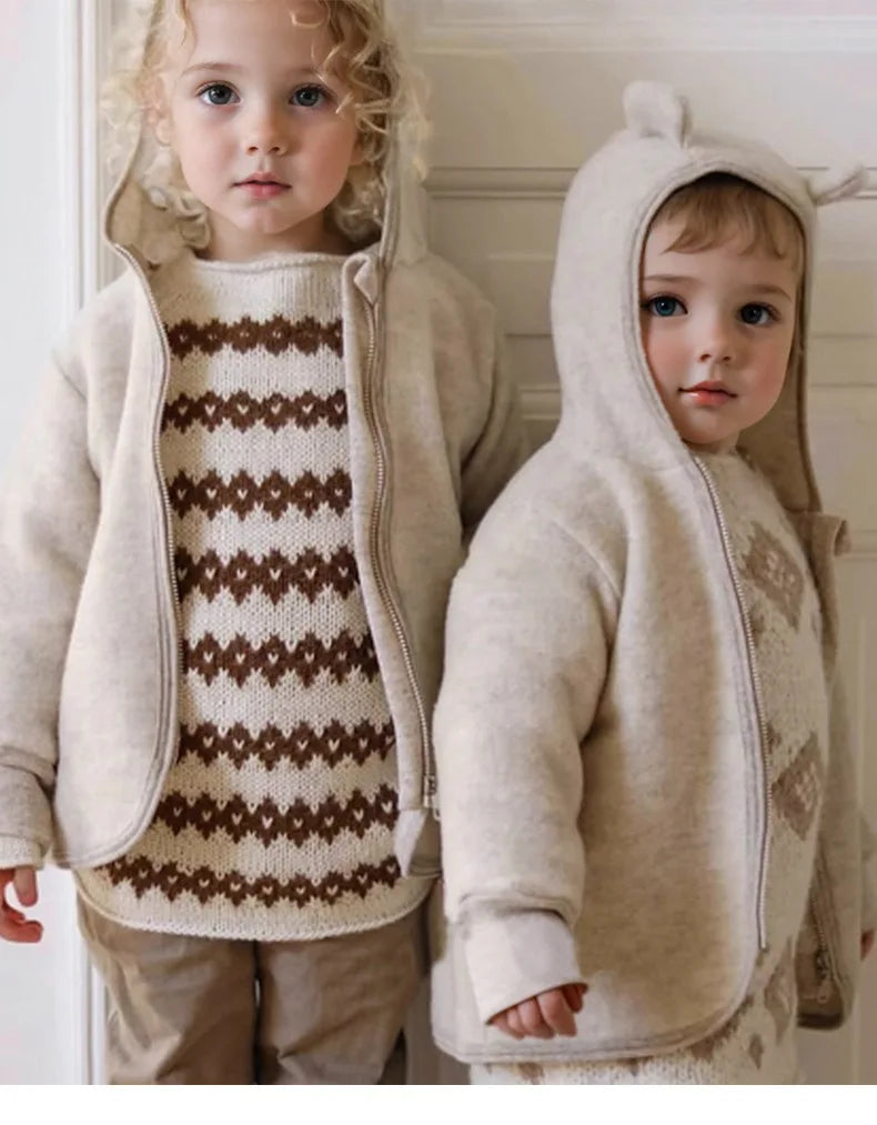 Children's Ear-Shaped Coat 2025 Autumn Winter New Cute Baby Warm Clothing