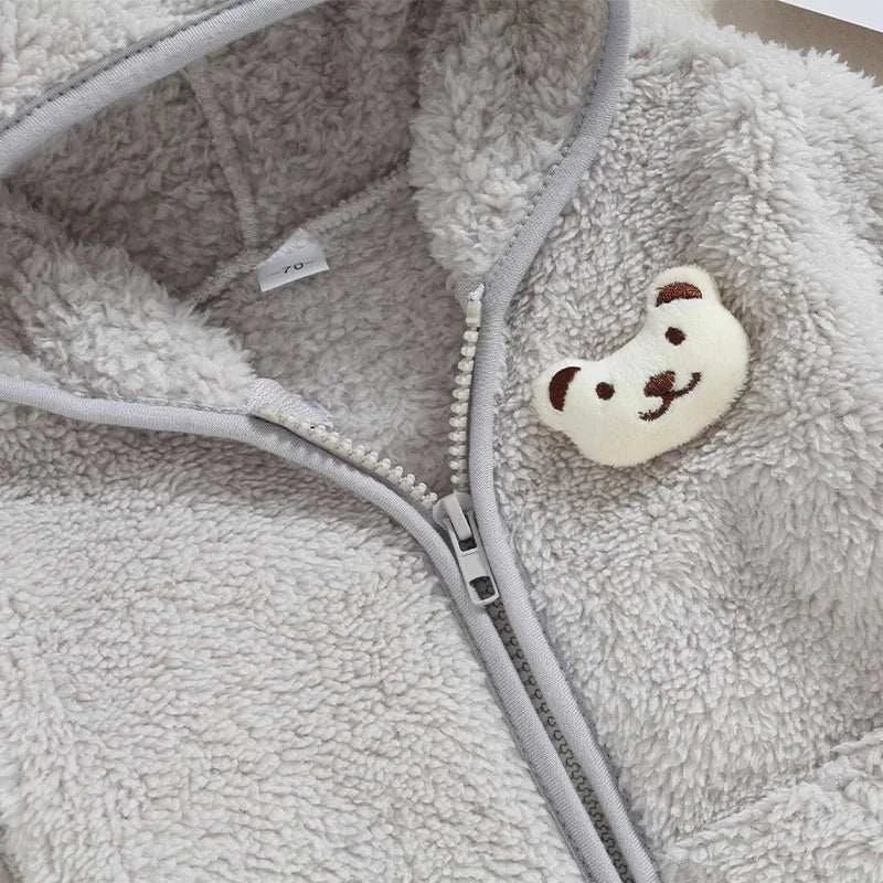 Baby Boy Girl Fuzzy Jacket Winter Clothes Long Sleeve 3D Bear Zipper Cardigan Sweatshirt Closure Fleece Tops Coat Kids Outerwear C1103