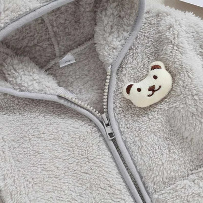 Baby Boy Girl Fuzzy Jacket Winter Clothes Long Sleeve 3D Bear Zipper Cardigan Sweatshirt Closure Fleece Tops Coat Kids Outerwear C1103