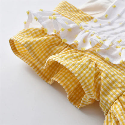 Cute Baby Girl Easter Yellow Dress Children Spanish Boutique Dresses Infant Summer Sleeveless Cotton Frocks For One Years Old