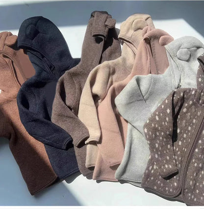 Children's Ear-Shaped Coat 2025 Autumn Winter New Cute Baby Warm Clothing