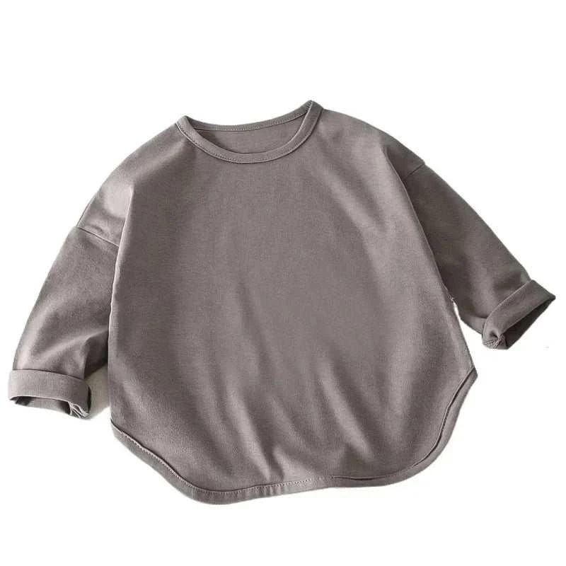 Autumn Boy Girl Baby O-neck Solid Bottoming Shirt Children Simple Casual Long Sleeves T-shirt Kid Cotton Tops Infant Unique Tees C1085