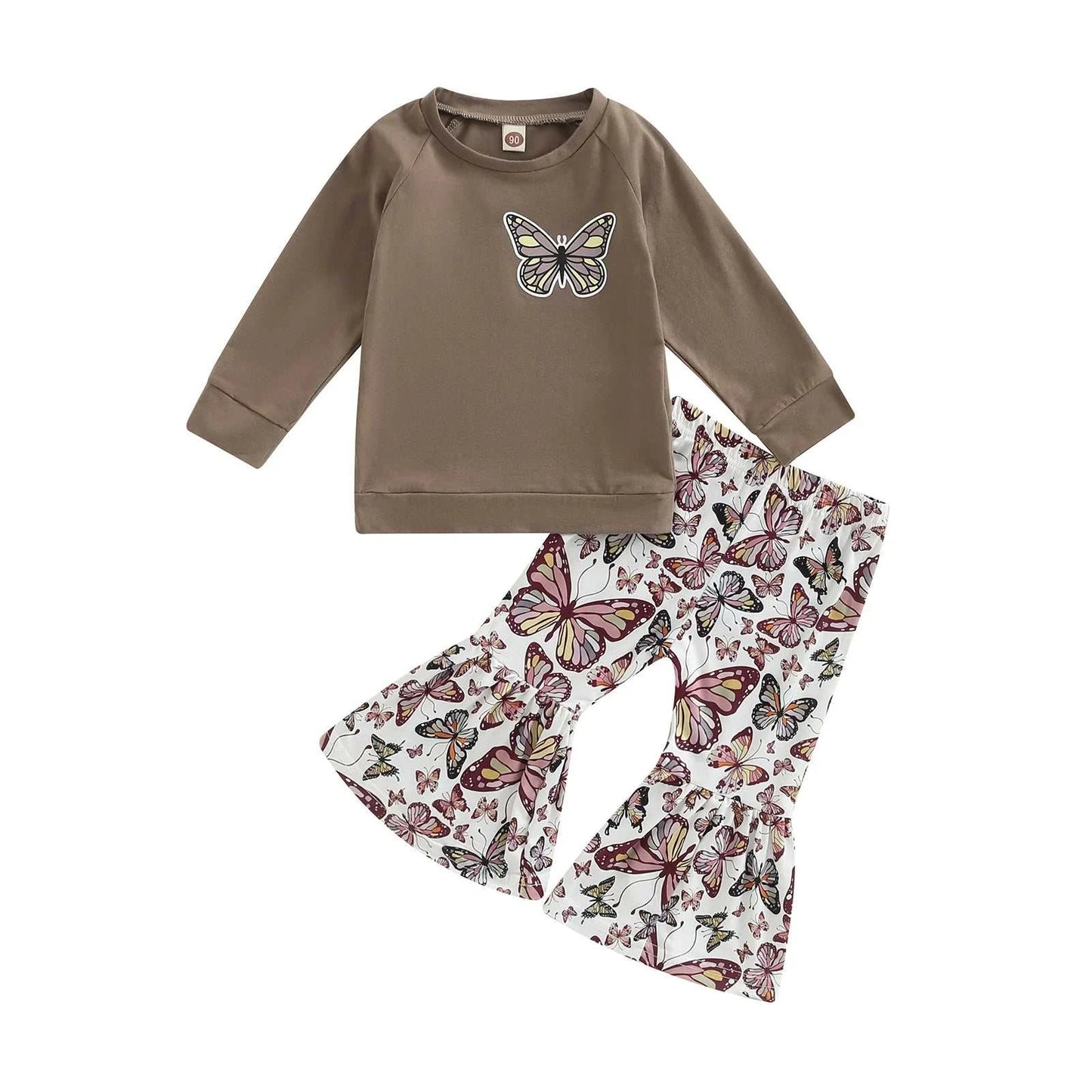 Citgeett Autumn Kids Girls Fall Outfits Print Long Sleeve Shirt Tops Casual Flare Pants Clothes Set C1042