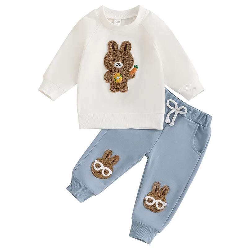 Easter Baby Children's Hoodies Set 0-4 Y Cute Bunny O-Neck Pullover and Pants 2Pcs Boys Tracksuit Girls Casual Clothes Suit
