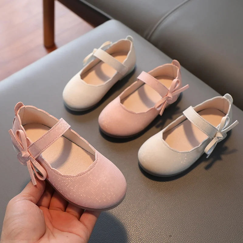 Children Girls Shoes Non-Slip Soft Bottom Spring Summer Kids British Style Fashion Bowknot Design Elegant Leather Shoes