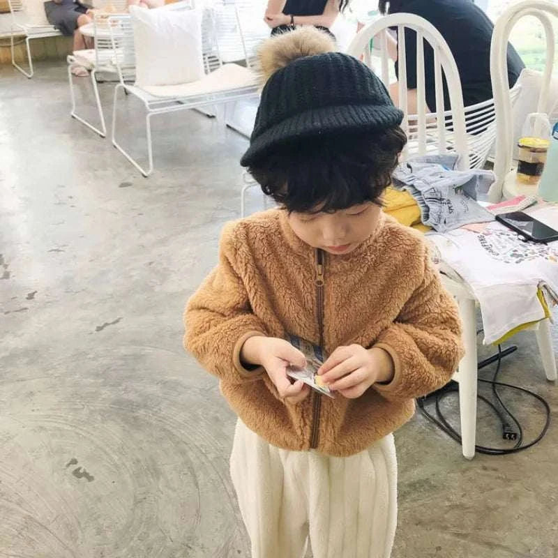 Autumn Winter Kids Girls Boys Casual Soft Warm Long Sleeve Coat Baby Kids Children Fleece Jacket Plush Zipper Closure Outerwear C1051