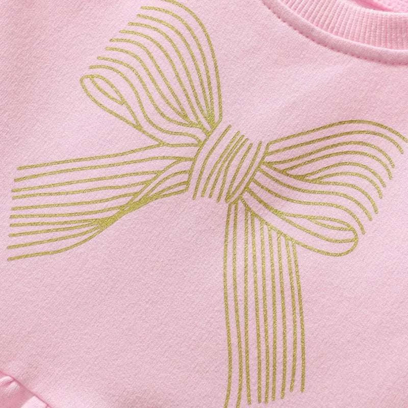 Girls Dress Sweet Bowknot Ruffles Decor Princess Dress Toddler Children Trendy Cotton Skin-Friendly Casual Dress Party Wear 2-7Y C1081