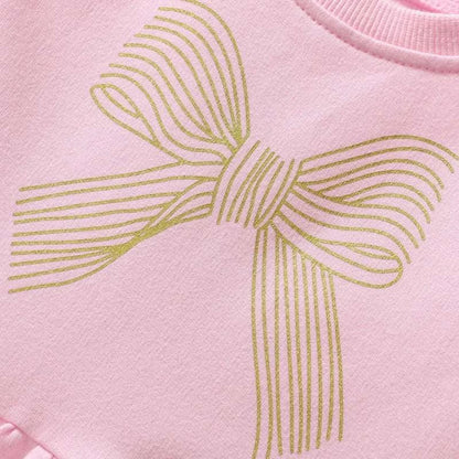 Girls Dress Sweet Bowknot Ruffles Decor Princess Dress Toddler Children Trendy Cotton Skin-Friendly Casual Dress Party Wear 2-7Y C1081