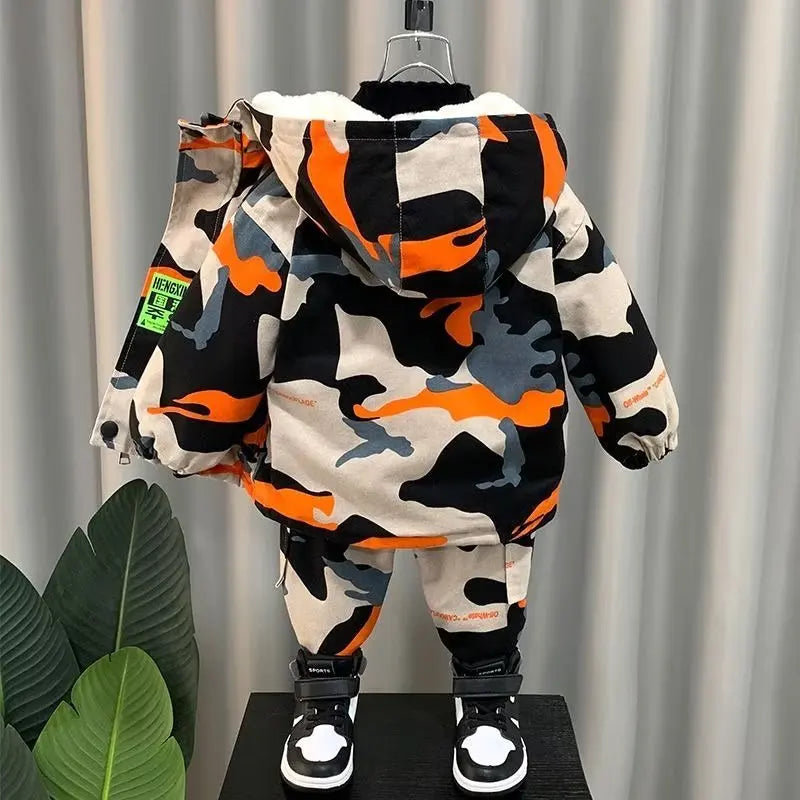 Winter Warm Coat for Boys and Girls Sets 2-Piece Set for 2 4 6 8Y Children's Thickened  Cotton Coat +Pants suits 2024 New C1011