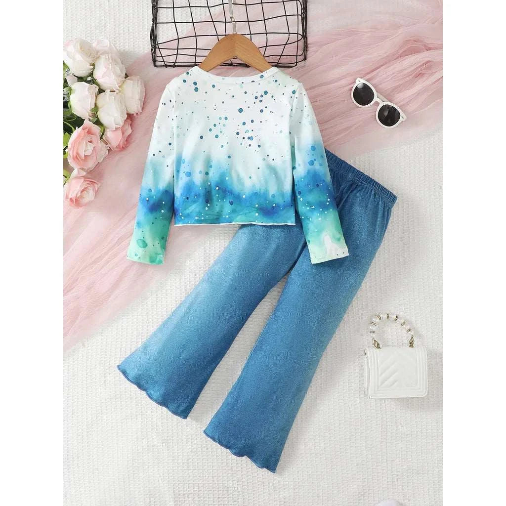 4-7 Years Kid Girl 2PCS Clothes Set Long Sleeve Princess Top+Flared Pants Fashion Child Casual Wear Birthday Party Outfits C1031