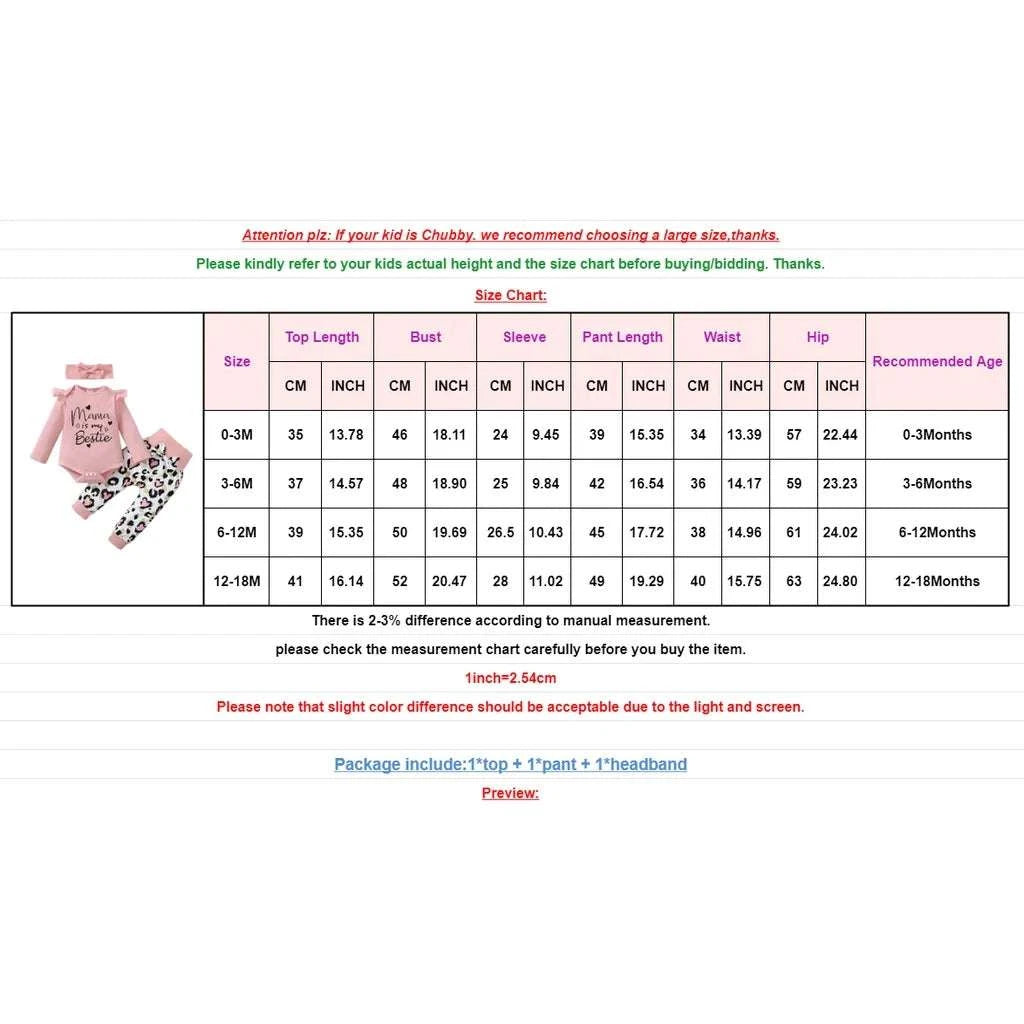 3PCS Newborn Baby Girl Daily Clothes Set Mama Print Long Sleeve Romper Top+Love Heart Print Pant+Headband Lovely Autumn Outfit C1069