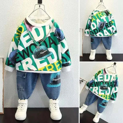 Children's Set for Boys Girls New Spring and Autumn Suit Casual Wear Home Outing Sweatshirt Two-piece Fashionable Set Loungewear C1022