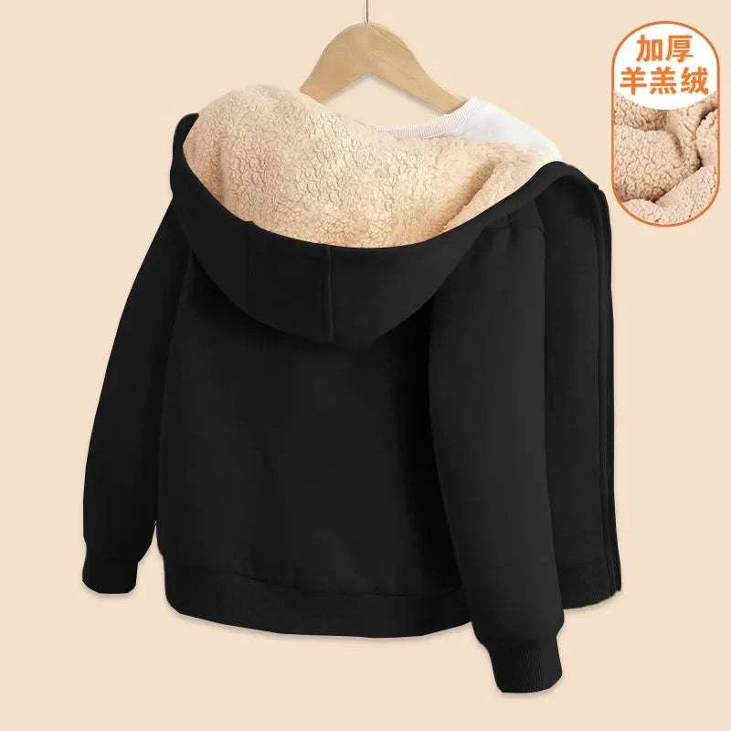 New Boys Girls Casual Jackets Kids Padded Thickened Lambwool Coats Children Warm Winter Hoodies Teenager Fashion Hooded Clothing C1063