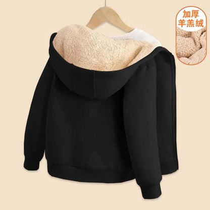 New Boys Girls Casual Jackets Kids Padded Thickened Lambwool Coats Children Warm Winter Hoodies Teenager Fashion Hooded Clothing C1063