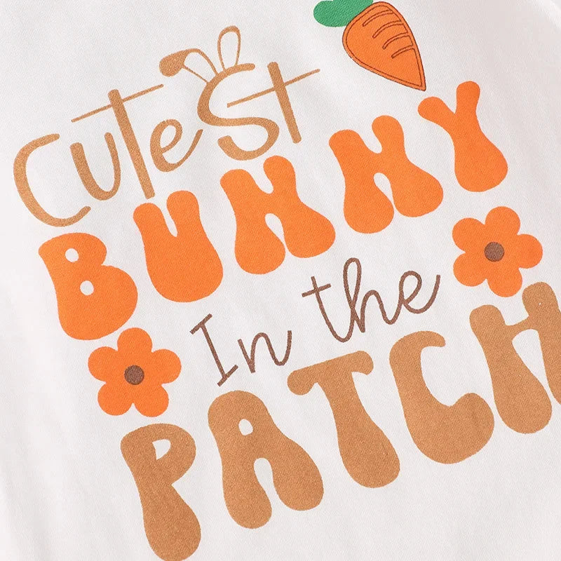 New Easter Set for Infants and Young Children, Featuring Letter Printed Short Sleeves Hoodies Shorts Fur Balls 3 Piece Headband