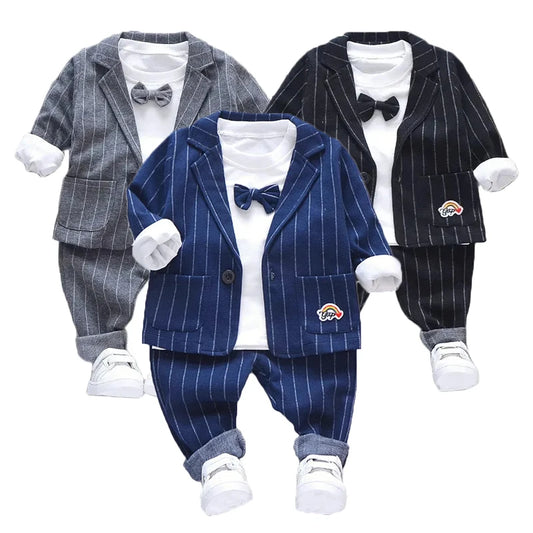 3-Pieces Boys Set Spring Autumn Children Gentleman Suit Tie T-Shirt+Coat+Pants 0-5 Years Toddler Party Clothes Kids Leisure Suit C1004
