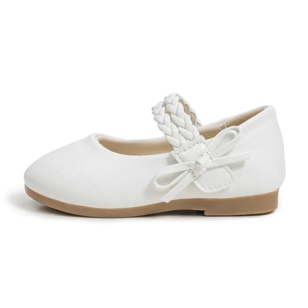 KIDSUN Fashion White Kids Girls Dress Shoes PU Leather Princess Wedding Party School Shoes Low Heel Flats for Little Big Kids C1084