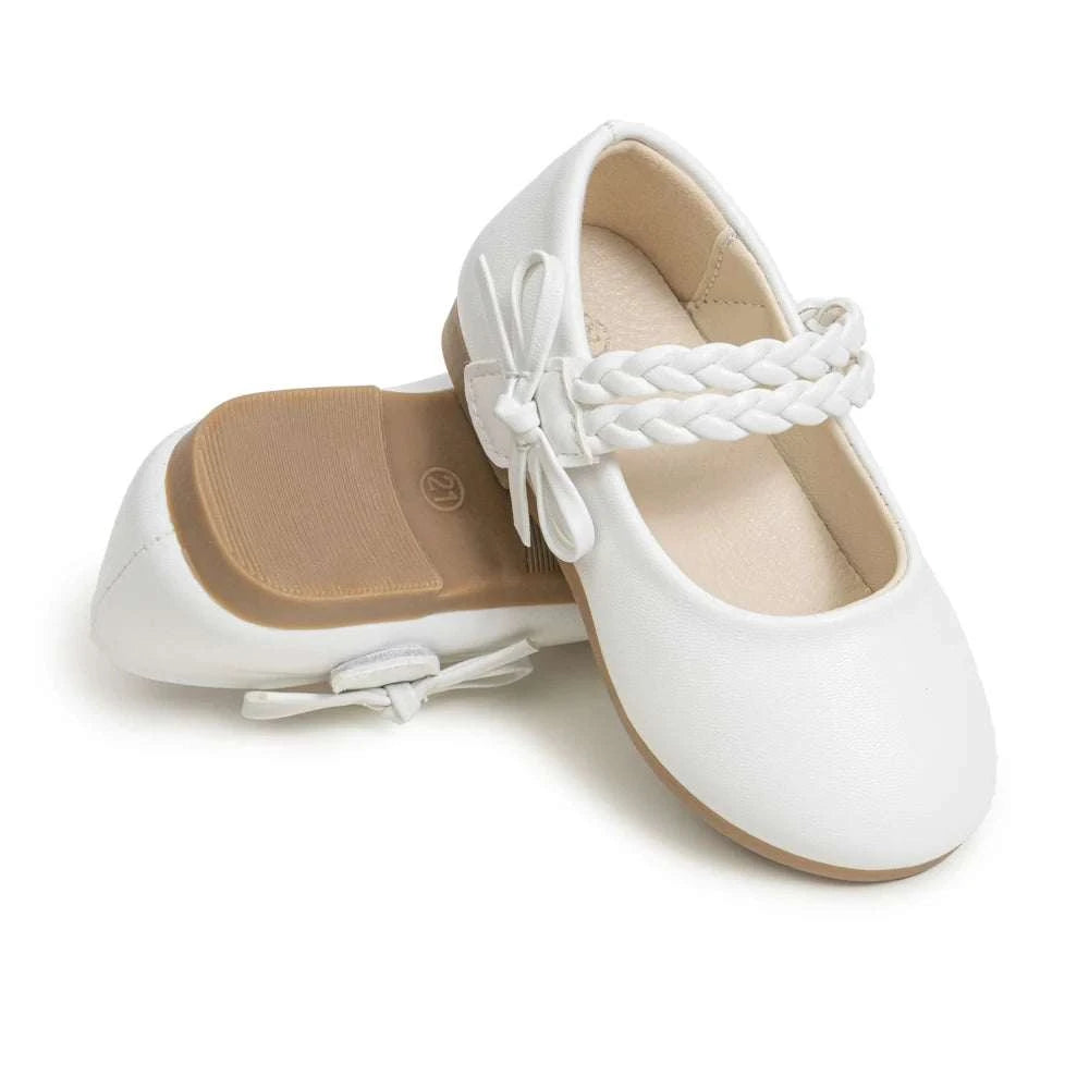 KIDSUN Fashion White Kids Girls Dress Shoes PU Leather Princess Wedding Party School Shoes Low Heel Flats for Little Big Kids C1084