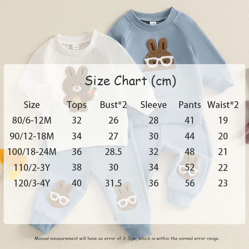 Easter Baby Children's Hoodies Set 0-4 Y Cute Bunny O-Neck Pullover and Pants 2Pcs Boys Tracksuit Girls Casual Clothes Suit