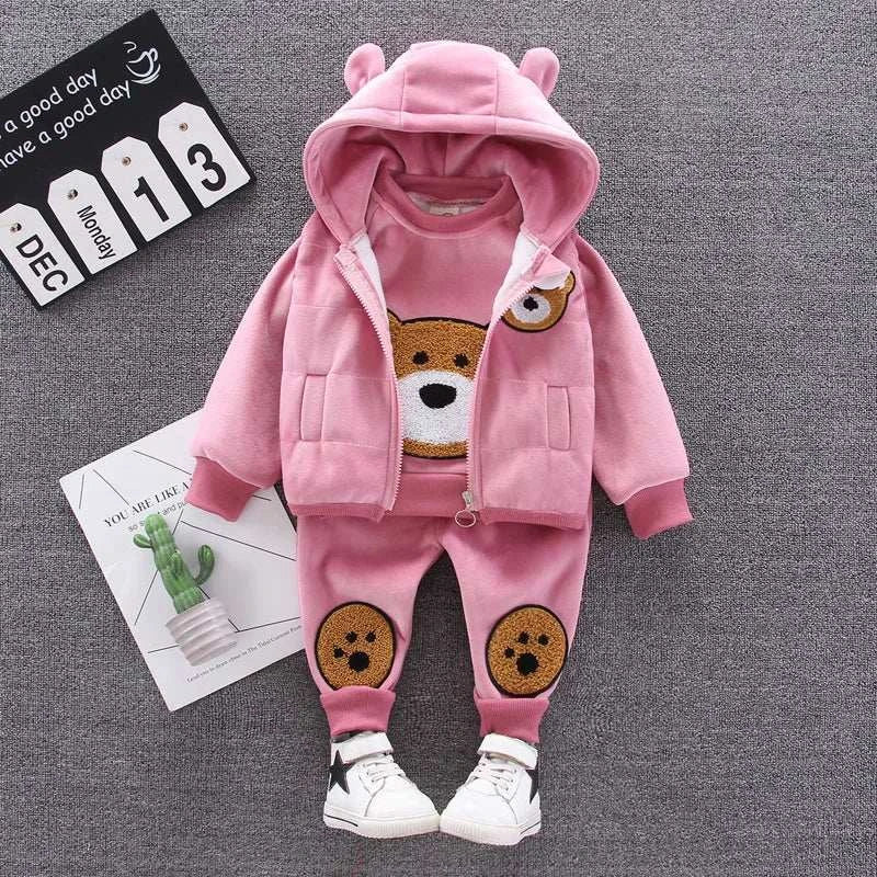Vest+Coat+Pants 3PCS Tracksuits 1 to 4 Yrs Baby Kids Clothes Autumn Winter Toddler Boys Clothing Sets Kids Casual Girls Outfit C1090