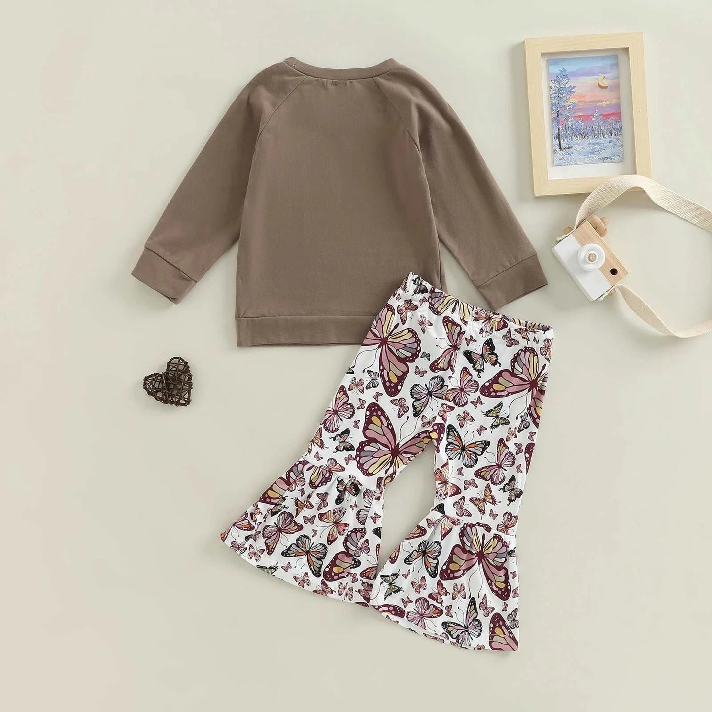 Citgeett Autumn Kids Girls Fall Outfits Print Long Sleeve Shirt Tops Casual Flare Pants Clothes Set C1042