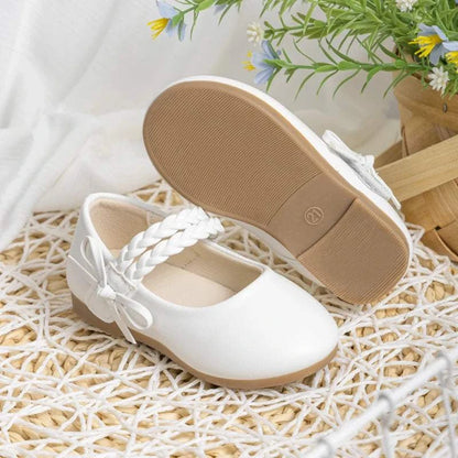 KIDSUN Fashion White Kids Girls Dress Shoes PU Leather Princess Wedding Party School Shoes Low Heel Flats for Little Big Kids C1084