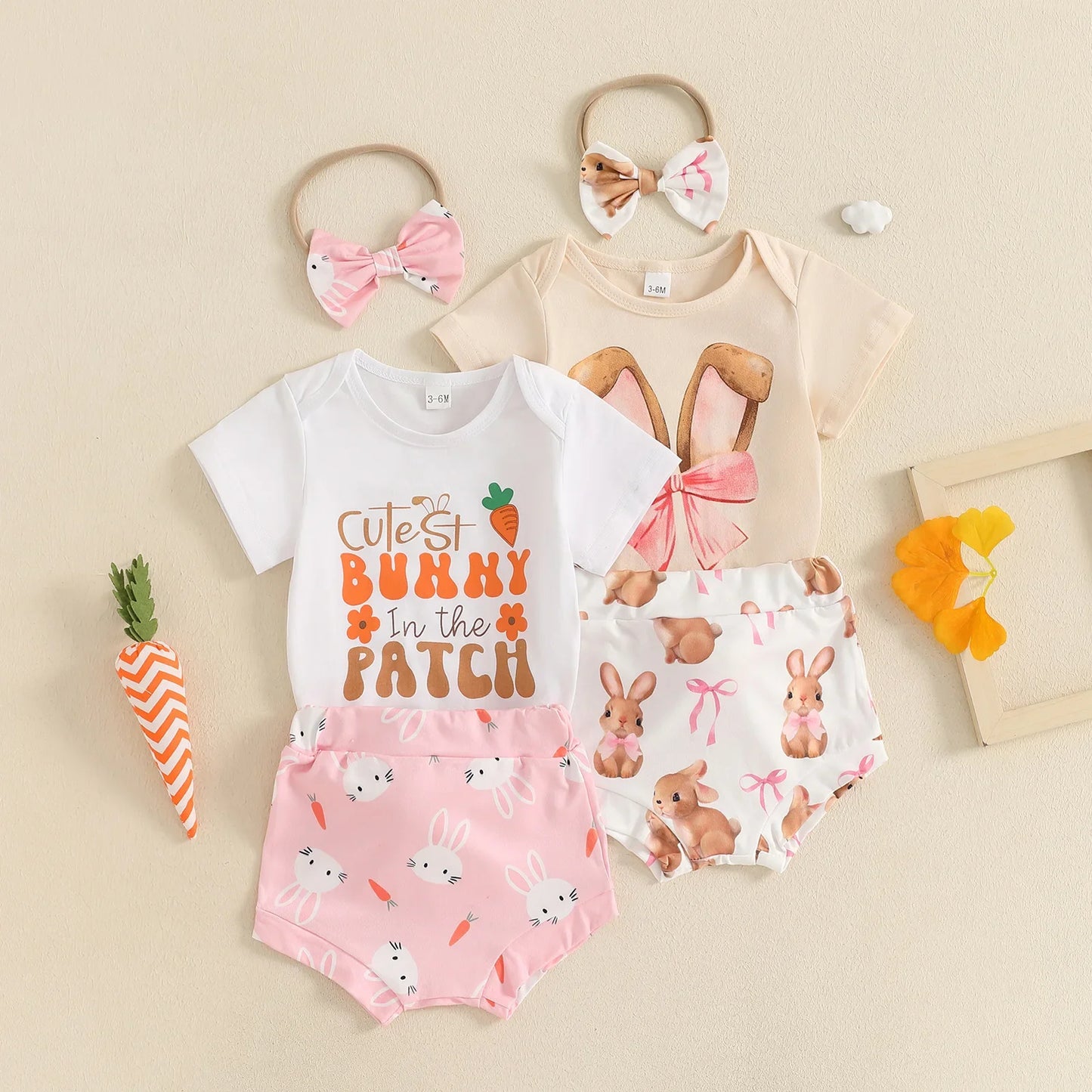 New Easter Set for Infants and Young Children, Featuring Letter Printed Short Sleeves Hoodies Shorts Fur Balls 3 Piece Headband