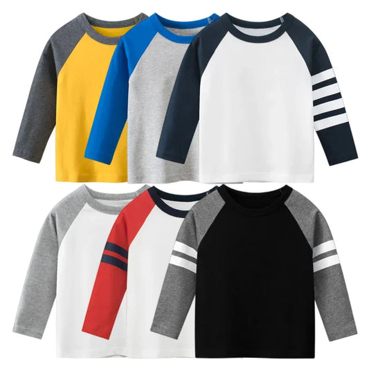 Solid Color Blank Shirt Boys Kid Children's Clothing 2024 Autumn Clothes Patchwork Long Sleeve T-shirt for Girls Cotton Tops Tees C1018