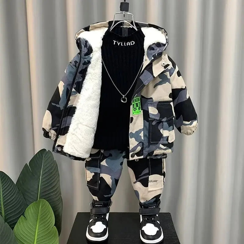 Winter Warm Coat for Boys and Girls Sets 2-Piece Set for 2 4 6 8Y Children's Thickened  Cotton Coat +Pants suits 2024 New C1011