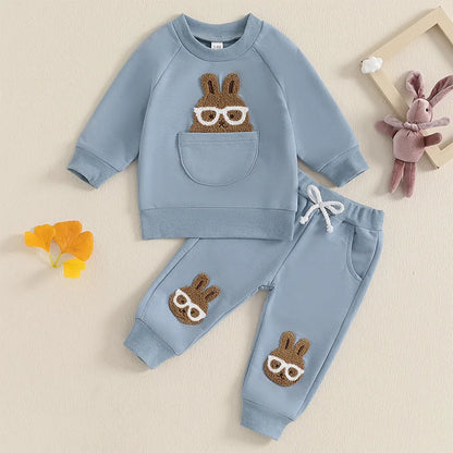 Easter Baby Children's Hoodies Set 0-4 Y Cute Bunny O-Neck Pullover and Pants 2Pcs Boys Tracksuit Girls Casual Clothes Suit