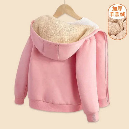 New Boys Girls Casual Jackets Kids Padded Thickened Lambwool Coats Children Warm Winter Hoodies Teenager Fashion Hooded Clothing C1063