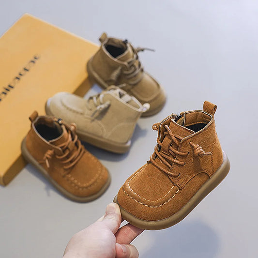 Children's Boots Autumn 2024 New Side Zipper Martin Boots Beige Black Casual School shoes for Kids Girls