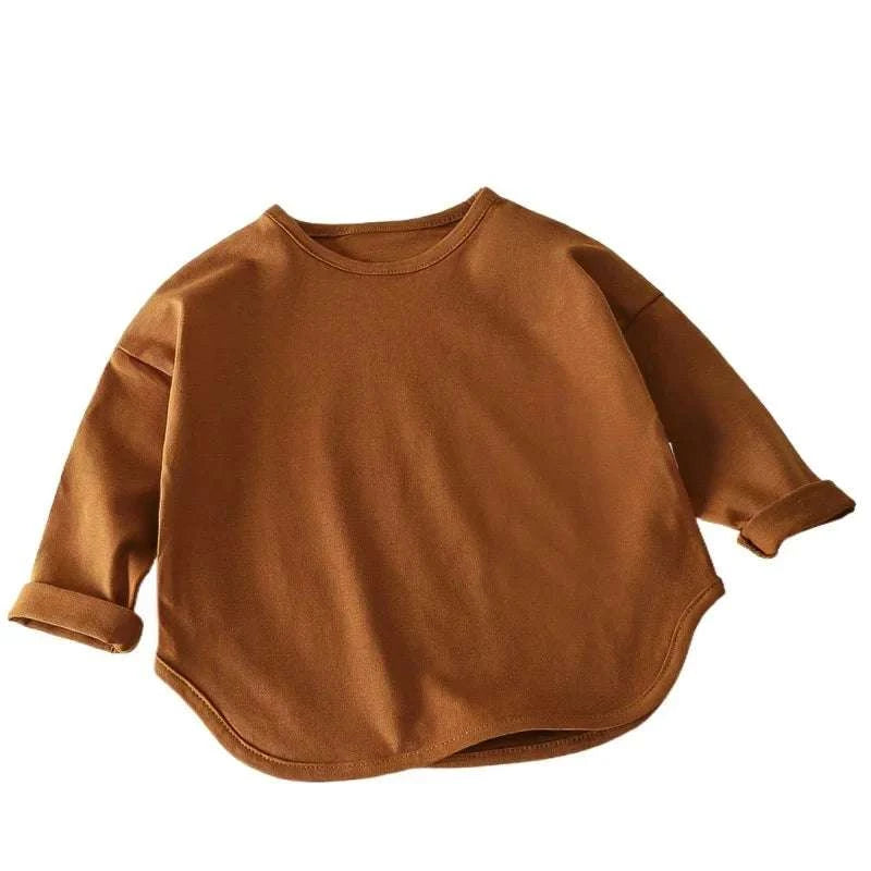 Autumn Boy Girl Baby O-neck Solid Bottoming Shirt Children Simple Casual Long Sleeves T-shirt Kid Cotton Tops Infant Unique Tees C1085