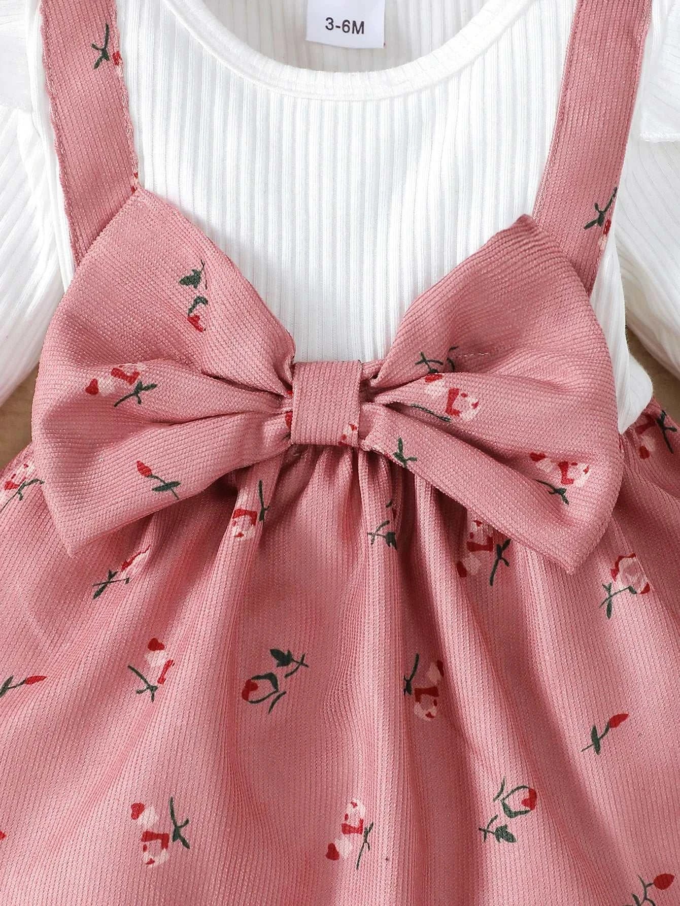 2pc/Set childrens' baby girl Dress Color blocking Broken flowers Big Bow Princess Dress+Headband 0-24 Months Baby Fashion Dress C1070
