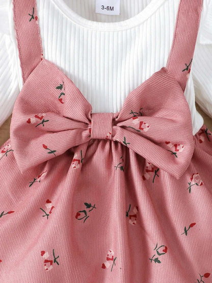 2pc/Set childrens' baby girl Dress Color blocking Broken flowers Big Bow Princess Dress+Headband 0-24 Months Baby Fashion Dress C1070