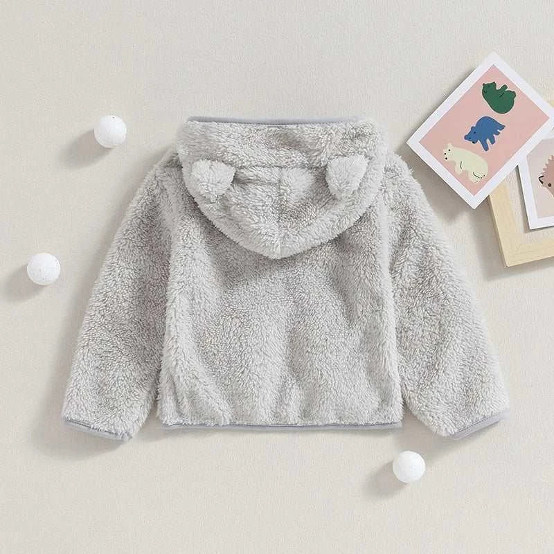 Baby Boy Girl Fuzzy Jacket Winter Clothes Long Sleeve 3D Bear Zipper Cardigan Sweatshirt Closure Fleece Tops Coat Kids Outerwear C1103