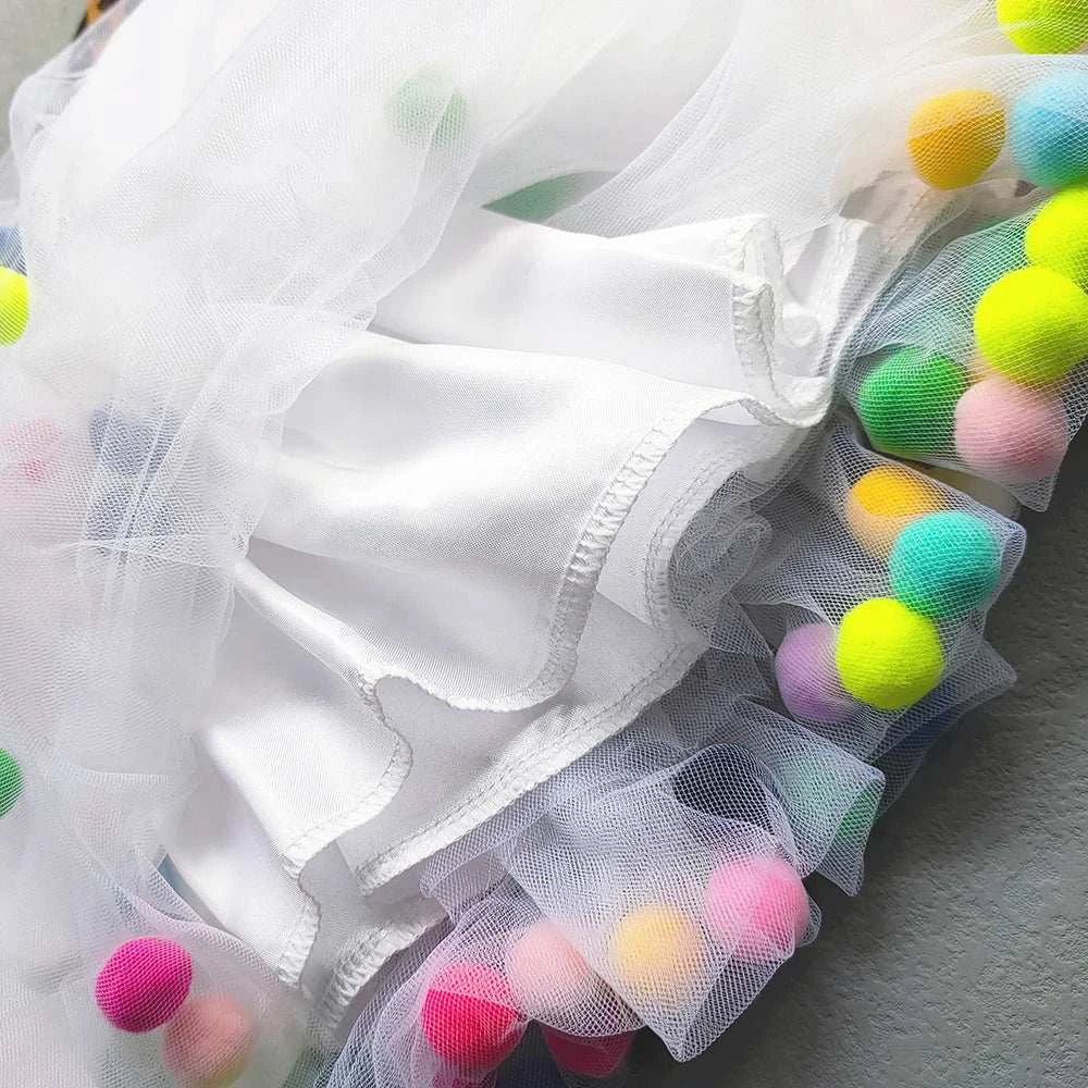 Baby Girls Dancing Party Princess Skirt Sweet Girls Colorful Pompom Tulle Tutu Skirt For Girls Clothes Children C1030