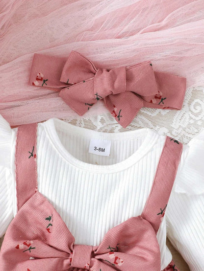 2pc/Set childrens' baby girl Dress Color blocking Broken flowers Big Bow Princess Dress+Headband 0-24 Months Baby Fashion Dress C1070
