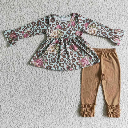 Wholesale boutique Toddler Baby Girl Clothing Pink Long Sleeves Pocket Bell Pants Flower Outfits Kids Children Fall Winter Set C1041